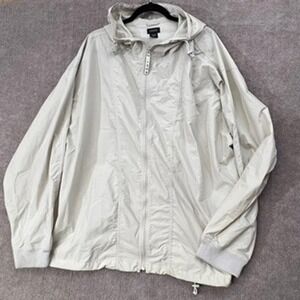 IZOD XXL Nylon Windbreaker‎ Jacket Hooded Full Zip Beige Lightweight Coat